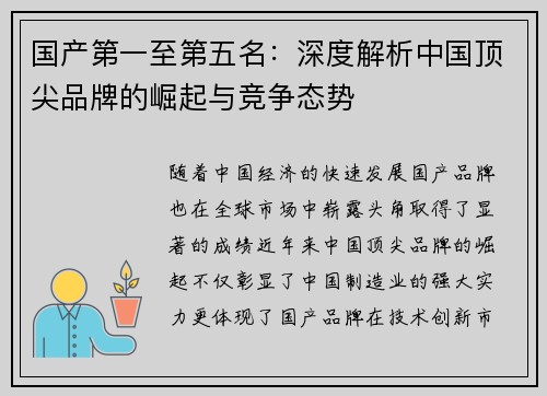 国产第一至第五名：深度解析中国顶尖品牌的崛起与竞争态势